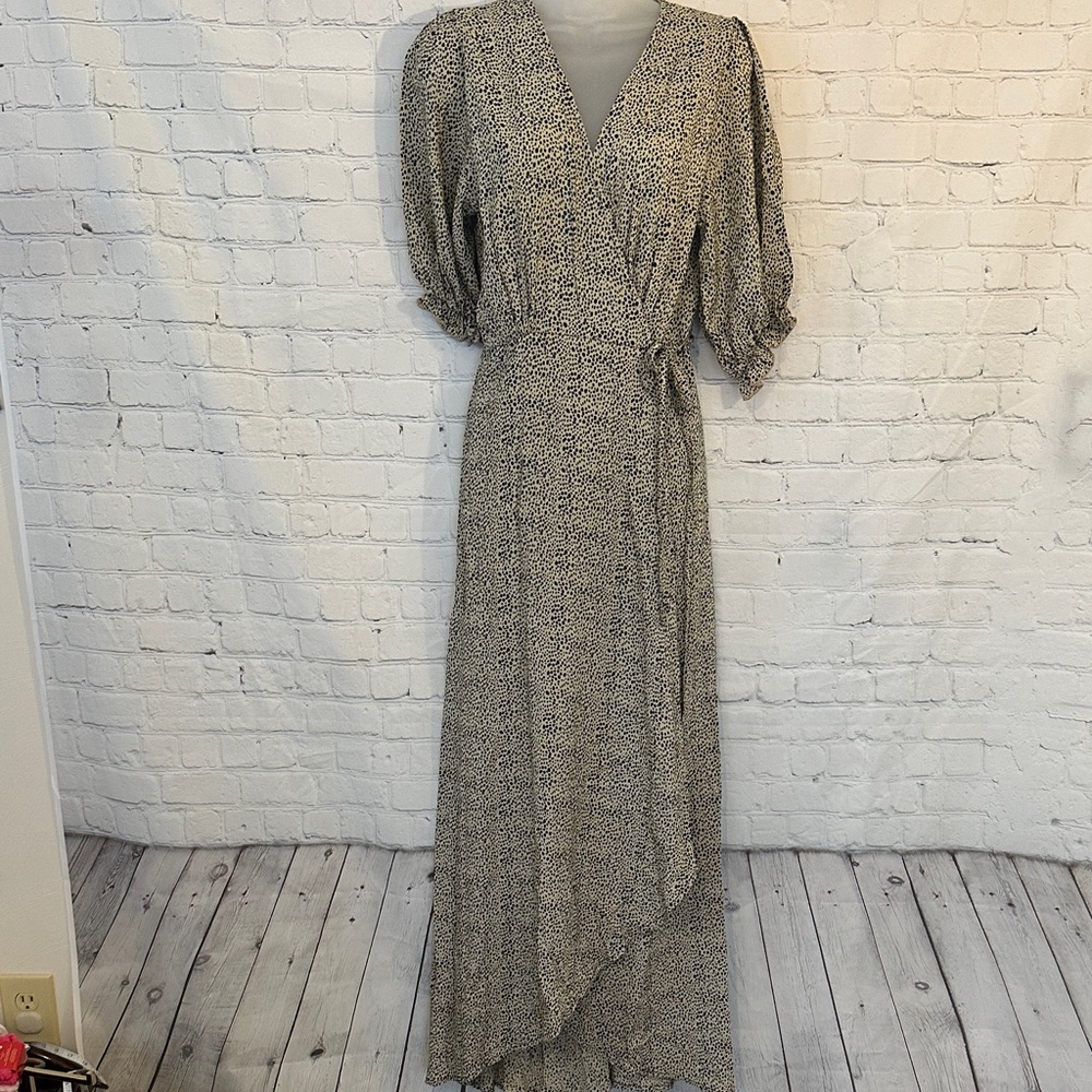 Aura Beige and Black Speckled Maxi Wrap Dress